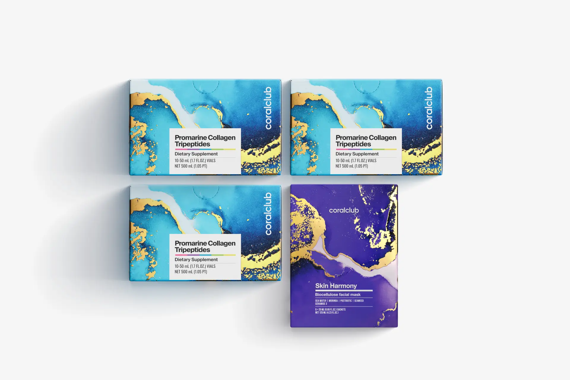 Zestaw Promarine Collagen Tripeptides (3 opakowania po 10 szt.) + Skin Harmony Biocellulose Facial Mask (5 szt.)