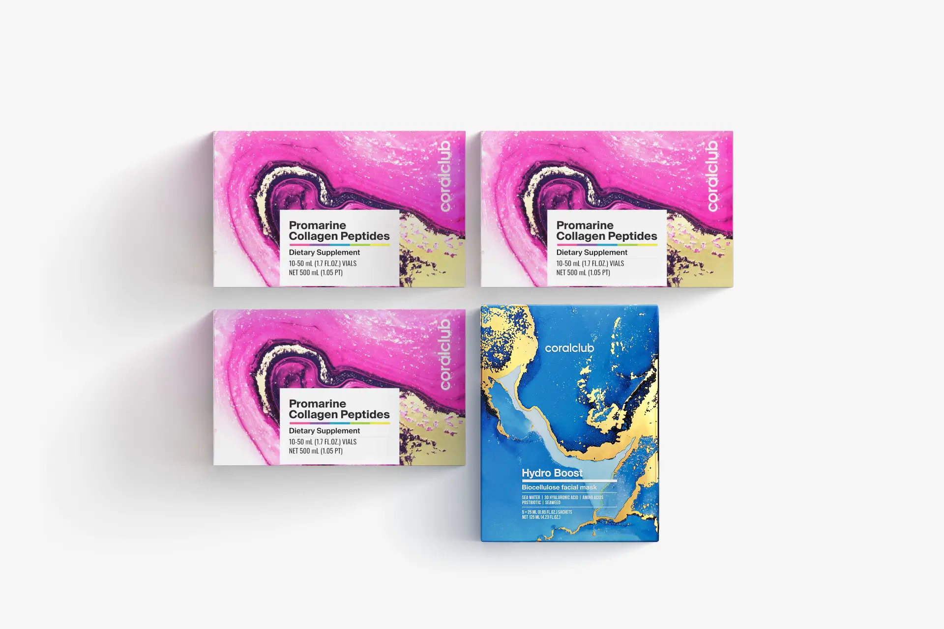 Zestaw Promarine Collagen Peptides (3 opakowania po 10 szt.) + Hydro Boost Biocellulose Facial Mask (5 szt.)