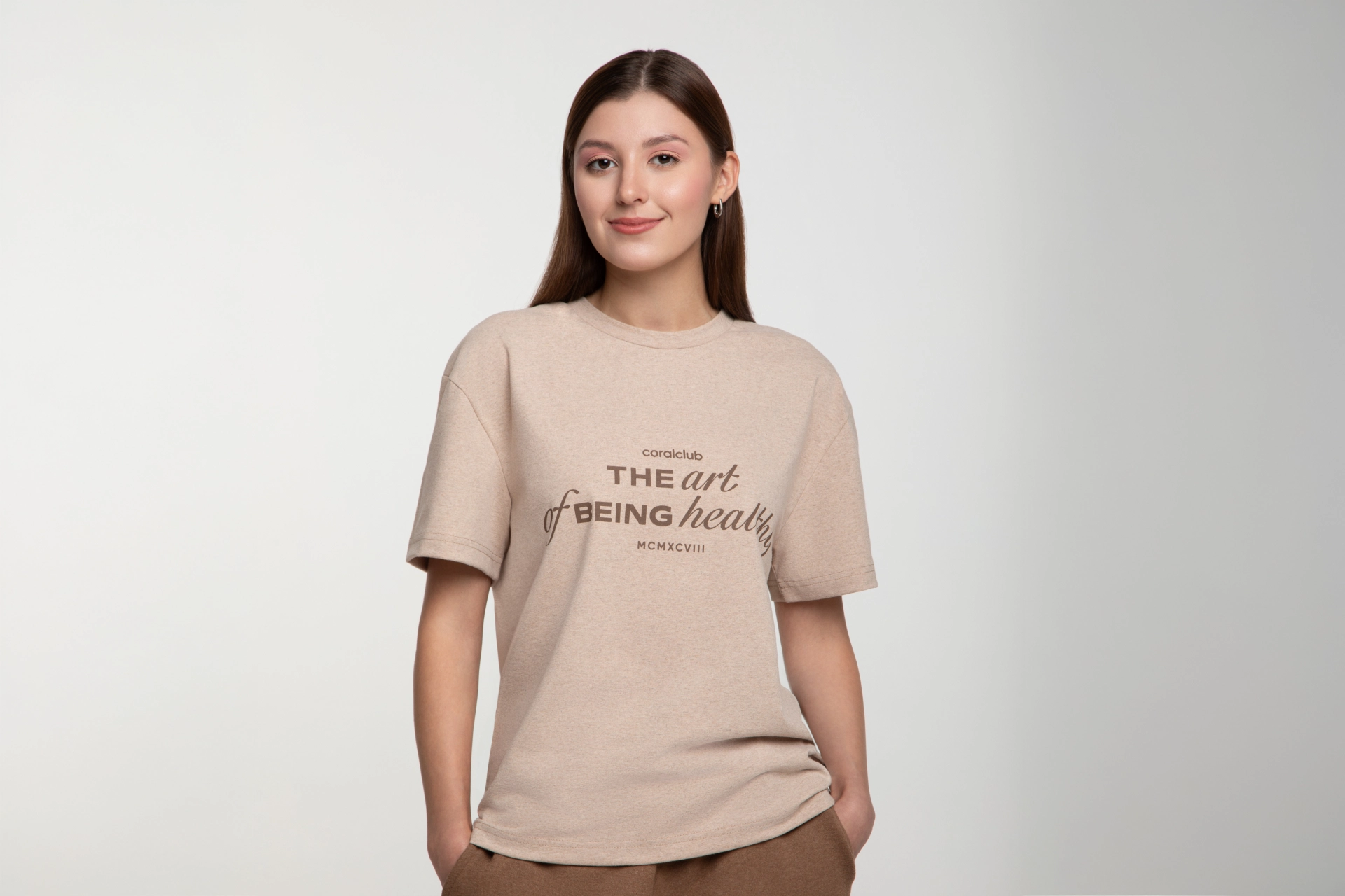T-shirt prosty unisex, beżowy